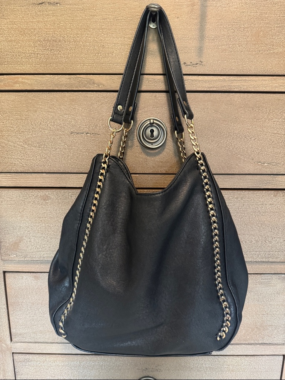 Miztique Vegan Leather Black jewelled shoulder bag Tote multi compartment bling